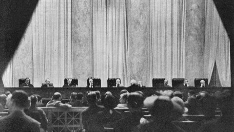 Historic view of the Supreme Court building interior during a session in 1937